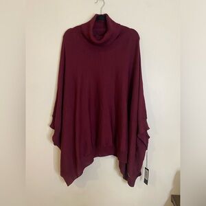 Savvi Women's Burgundy Turtleneck Poncho Sweater